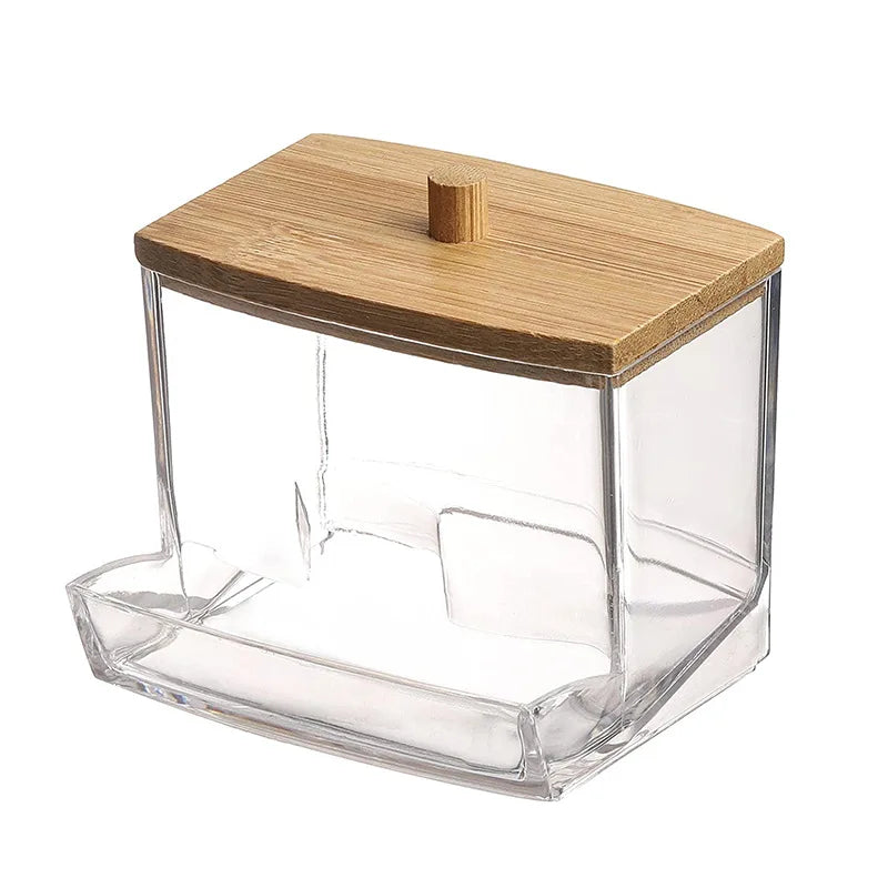 Porta Cotonete com Tampa de Bambu