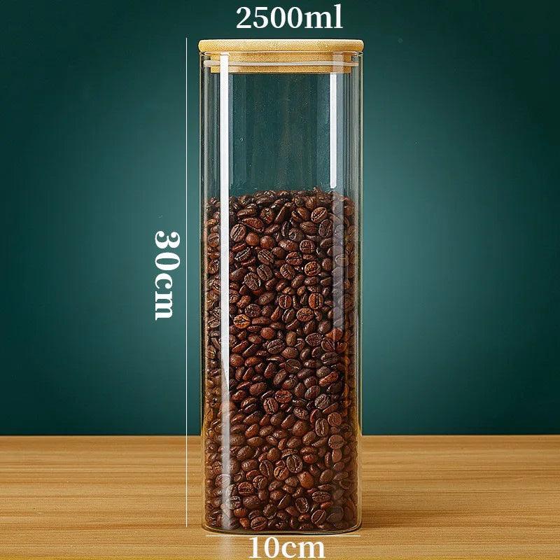 Potes Organizadores de Vidro com Tampa de Bambu – Para Café, Grãos, Massas e Temperos