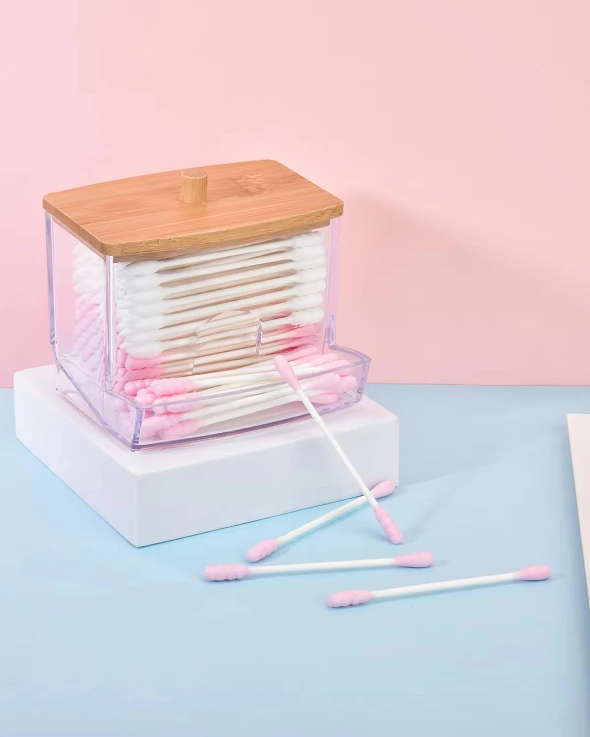 Porta Cotonete com Tampa de Bambu