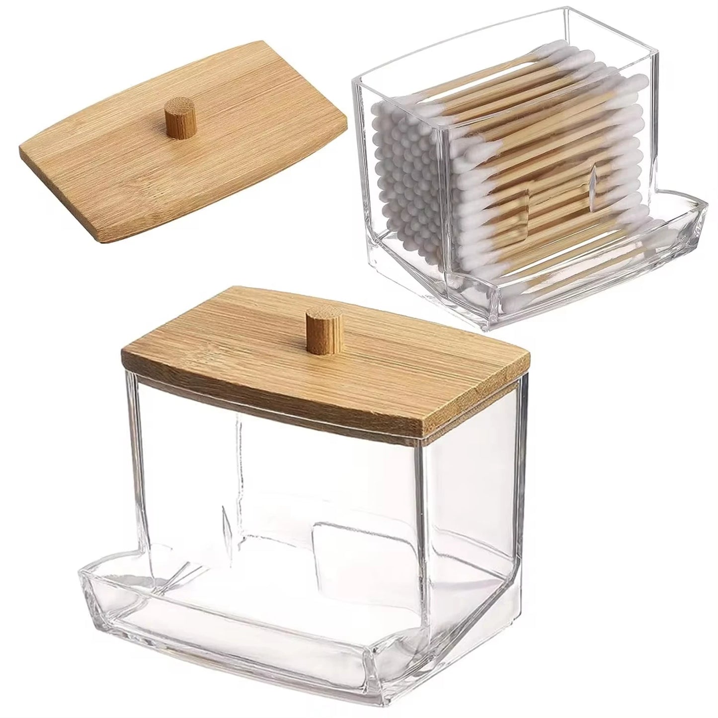 Porta Cotonete com Tampa de Bambu
