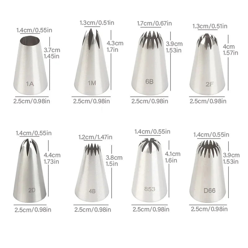 Kit Bicos de Confeitar Inox 8 Peças – Decoração Profissional para Bolos e Doces
