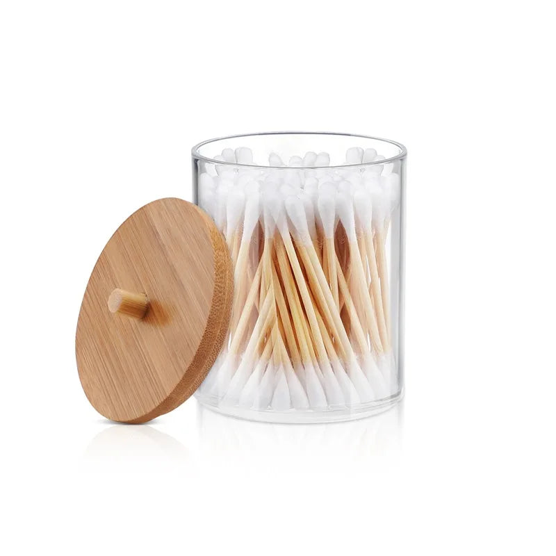 Porta Cotonete com Tampa de Bambu