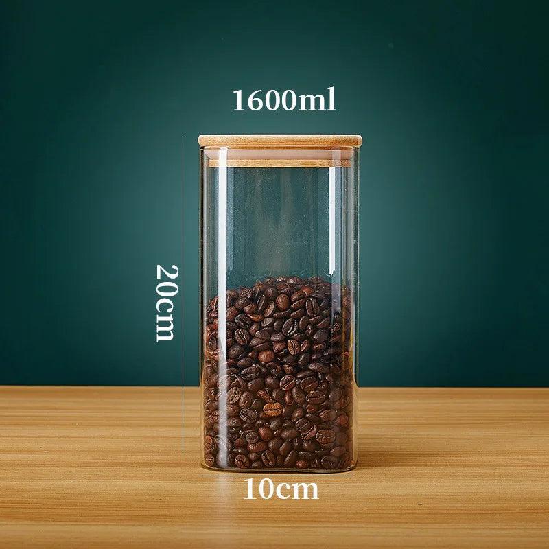 Potes Organizadores de Vidro com Tampa de Bambu – Para Café, Grãos, Massas e Temperos