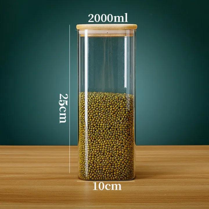 Potes Organizadores de Vidro com Tampa de Bambu – Para Café, Grãos, Massas e Temperos