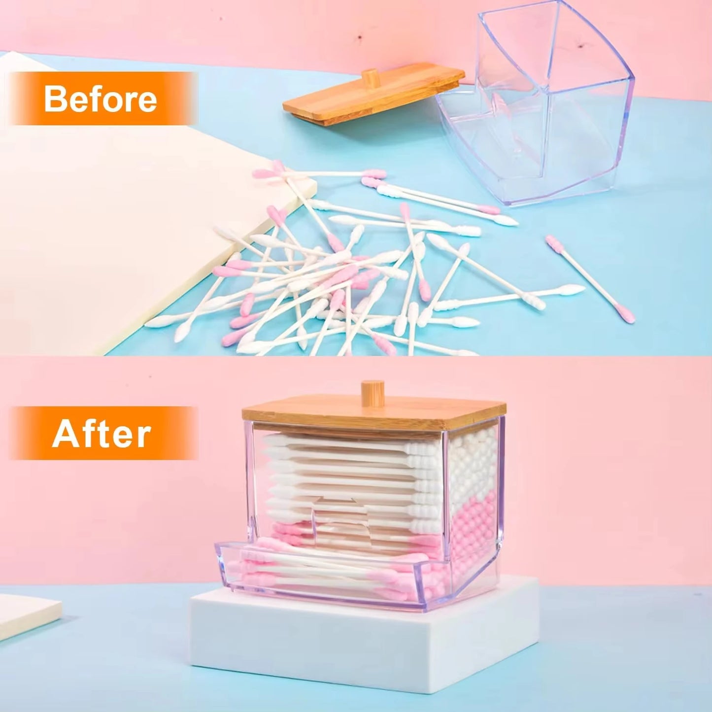 Porta Cotonete com Tampa de Bambu