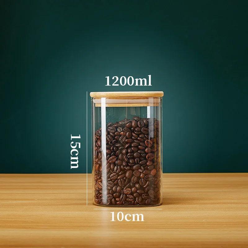 Potes Organizadores de Vidro com Tampa de Bambu – Para Café, Grãos, Massas e Temperos