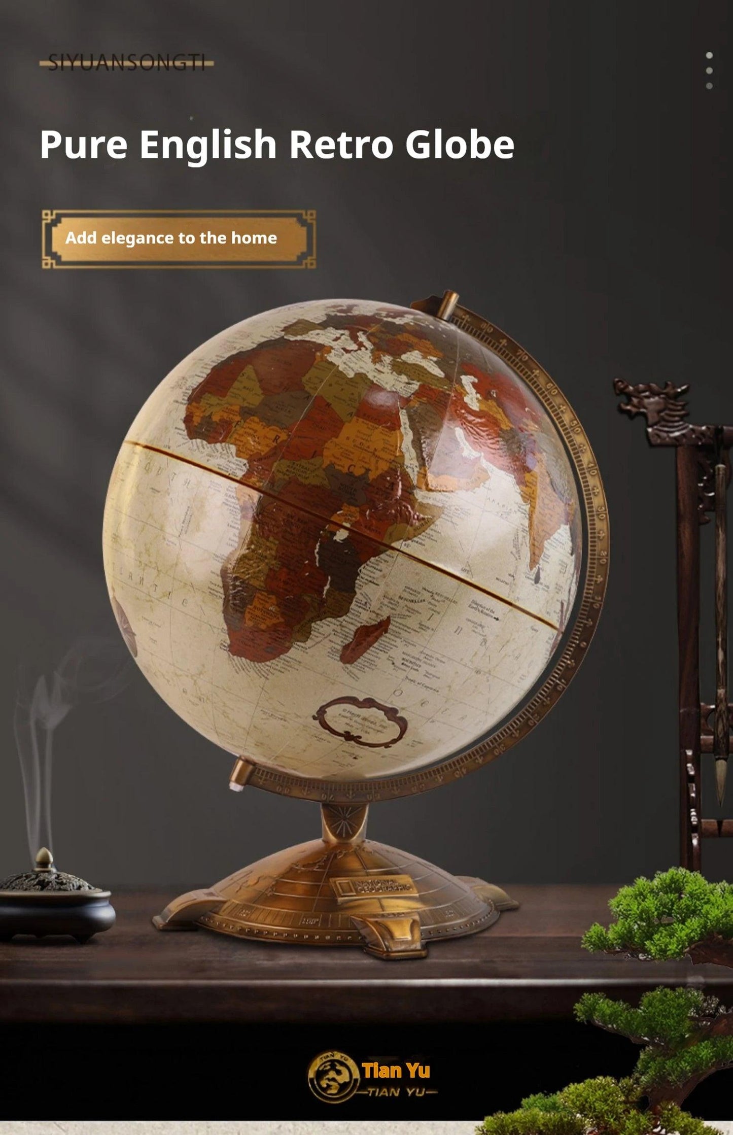 Globo terestre vintage com suporte em metal