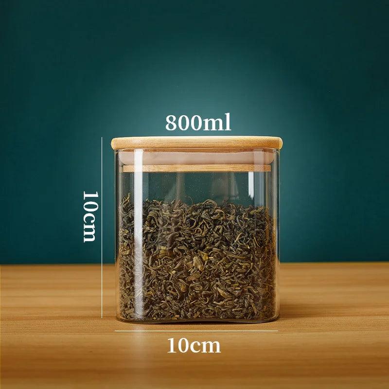 Potes Organizadores de Vidro com Tampa de Bambu – Para Café, Grãos, Massas e Temperos