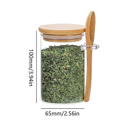 Kit 6 potes de vidro com tampa de bambu + colher