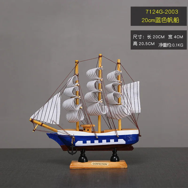 Mini Veleiro Decorativo em Madeira – Barco Estilo Mediterrâneo com LED (16–20cm)