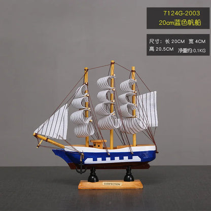 Mini Veleiro Decorativo em Madeira – Barco Estilo Mediterrâneo com LED (16–20cm)