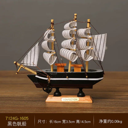 Mini Veleiro Decorativo em Madeira – Barco Estilo Mediterrâneo com LED (16–20cm)