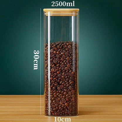 Potes Organizadores de Vidro com Tampa de Bambu – Para Café, Grãos, Massas e Temperos