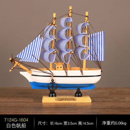 Mini Veleiro Decorativo em Madeira – Barco Estilo Mediterrâneo com LED (16–20cm)