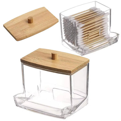 Porta Cotonete com Tampa de Bambu
