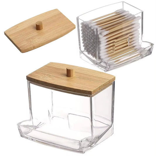 Porta Cotonete com Tampa de Bambu