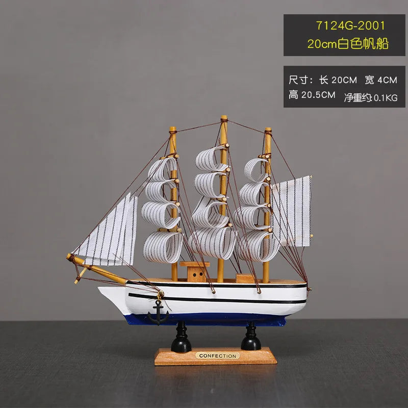Mini Veleiro Decorativo em Madeira – Barco Estilo Mediterrâneo com LED (16–20cm)