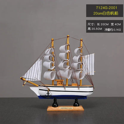 Mini Veleiro Decorativo em Madeira – Barco Estilo Mediterrâneo com LED (16–20cm)