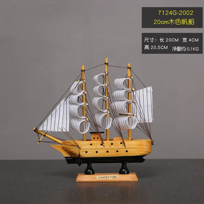 Mini Veleiro Decorativo em Madeira – Barco Estilo Mediterrâneo com LED (16–20cm)