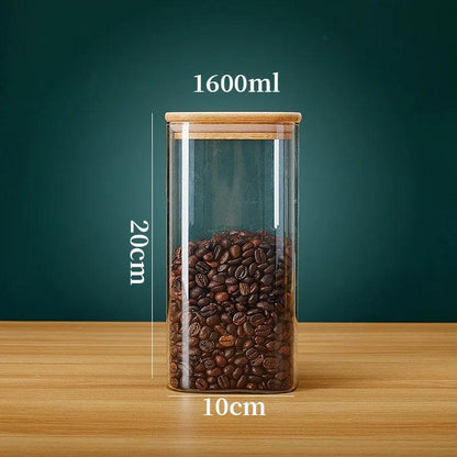 Potes Organizadores de Vidro com Tampa de Bambu – Para Café, Grãos, Massas e Temperos