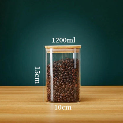 Potes Organizadores de Vidro com Tampa de Bambu – Para Café, Grãos, Massas e Temperos